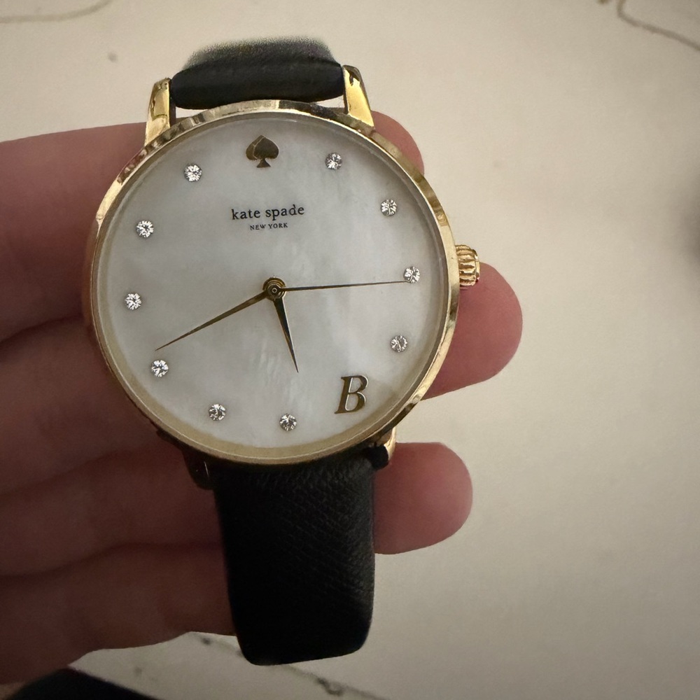 kate spade Gold-tone Mother of Pearl Dial Watch with Black Strap